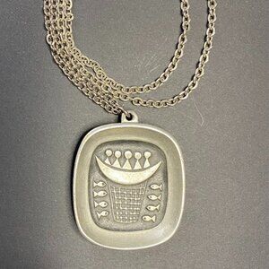 Vintage Mid Century 1970’s Swedish modernist pewter Pendant necklace